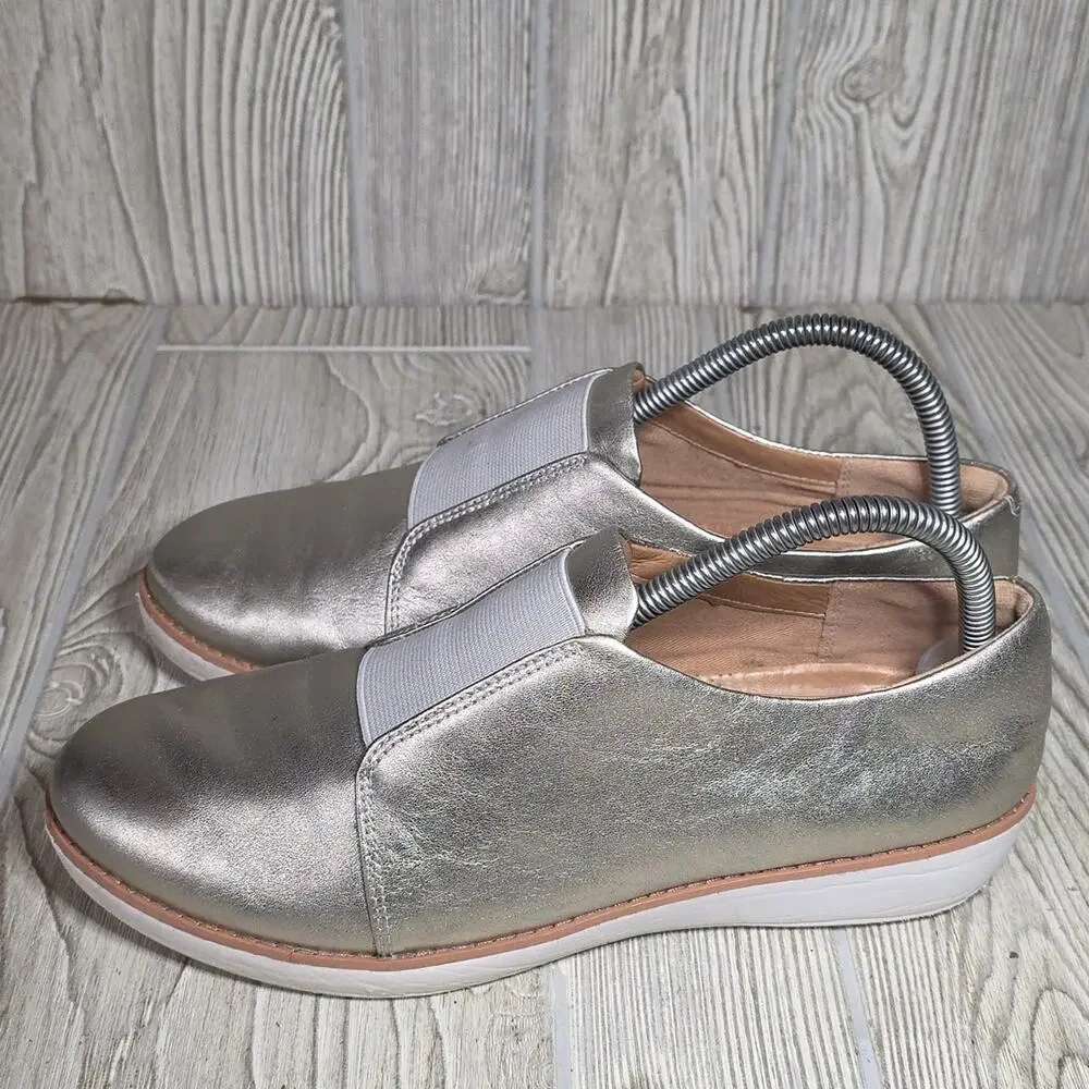 FitFlop Laceless Derby Silver Metallic Slip-On Shoes Womens Size 8.5